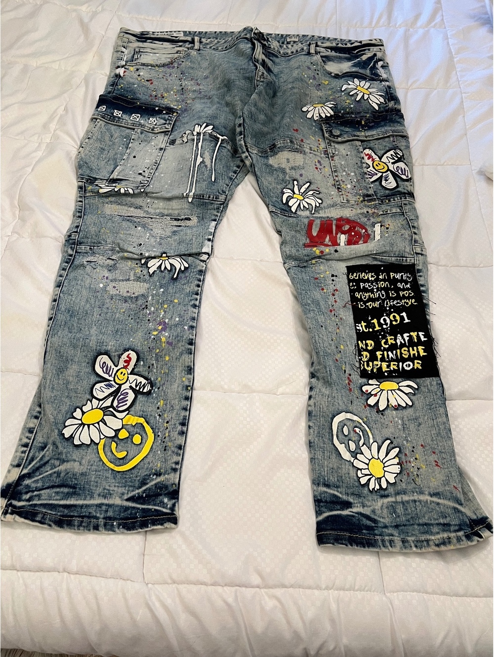 NEW Y2k Smoke Rise  48x32 Graffiti jeans words daisy BOHO festival